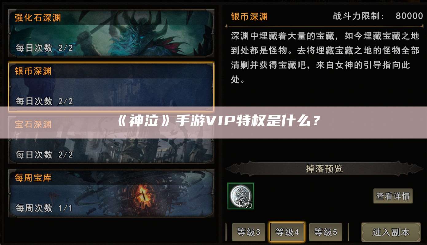 《神泣》手游VIP特权是什么？